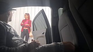 Risky handjob inside the car for student in public