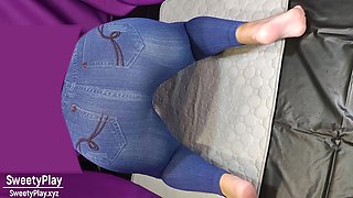 Big Ass in Jeans Peeing with Vibrator.