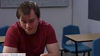 Big tit professor Sara Jay helps student fuck for the first time