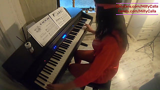 Piano Lesson Seduction Red Lingerie, Deep Pleasure & Messy Mouth Finish