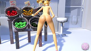 3DGSPOT - Naughty Teenie Can't Fight back Getting Both Slots Screwed With Vegetables! THREE DIMENSIONAL ANIMATION PORNOGRAPHY!