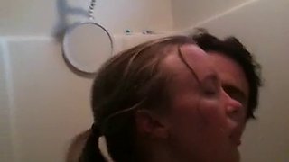 Wife and stranger filmed fucking in the shower by her husband while on vacation