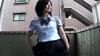 Adorable Oriental schoolgirl gets her peach toyed and fucked