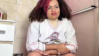 Chubby Girl Can't Stop Farting in Toilet with Belly Ache