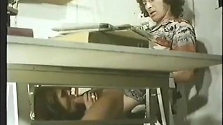 Retro Under Table Blowjob Handjob Finish