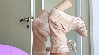 Close up with teen blonde sex doll rubbing her cunt