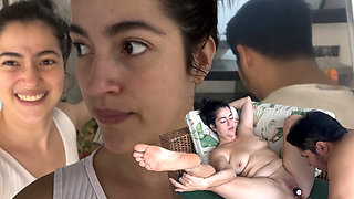 Live model proposes that they play with her if they find her bag, happy stranger plays with her pussy
