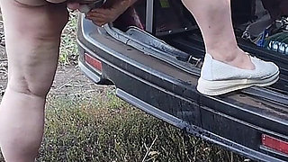 Girlfriend Squirts Several Times in a Row Near the Car