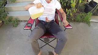 Wetting And Pouring A Jug Of Piss On Myself + Tasting My Cum