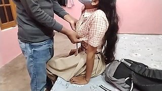 Indian lovely desi village schoolgirl come to my home and tearing up with massive salami