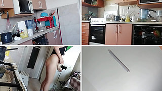 Sexy amateur wife prepares breakfast naked in the kitchen