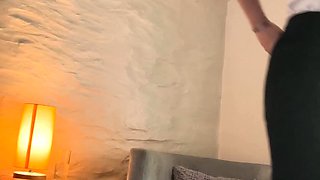 Blonde cumshot amateur MILF POV jerking in the kitchen