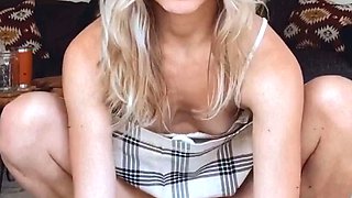 Small titted blond stunner Sarah Peachez masturbating