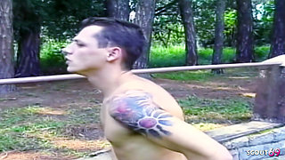 Blonde Horny Tranny Fucked Anally Outdoors by Strangers