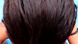 Small-Titted Brunette Amateur Blowjob by the Pool