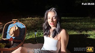 Hunt4k. sexy thin dark haired doesn’t care about her boyfriend and is giving a Sloppy Blowjob to a stranger