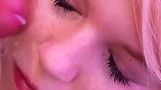 Blonde babe foursome party...cum on face