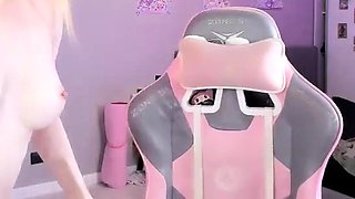 Blonde mature with big boobs masturbates in bed