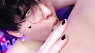Cute femboy brunette gives me head
