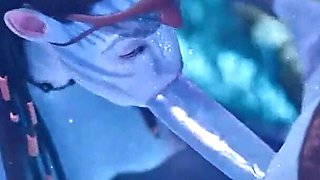 Gifdoozer Avatar Neytiri Performs Intense Deep Throat in the Jungle: Public, Passionate, Hardcore Sex with a Seductive