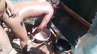 Hot African Ebony Girl Gets Soapy Outdoor Shower Fuck