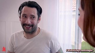Old vs young bondage threesome sex with gardener