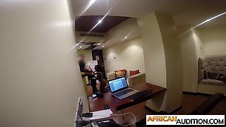 Ebony teenager gets on her knees for cock