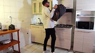 Boss fucks they've made in the kitchen after catching her