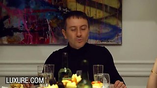 Mina Sauvage Sneaky Dinner BJ & Pussy Licking - Blonde Brunette Orgy Action