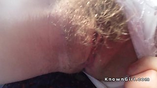 Hairy pussy redhead teen banged on the bus