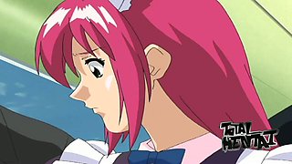 Cute pink haired hentai girl gets used by some perverts in the train