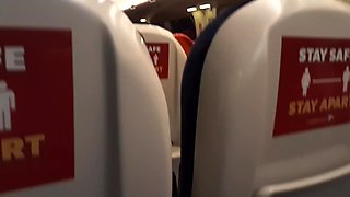 Horny dude was masturbating on the train with a help of some girl POV