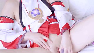 Genshin Impact cosplay Yae Miko is inserted in the pussy, creampie and climax