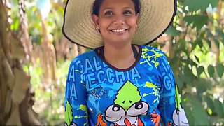 Cute peasant Latina chick is getting facialized in the jungle