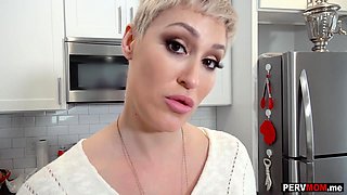 Nosey stepmom with short hair fucked in the kitchen