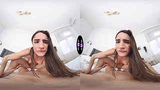 Hot brunette with long hair has sex directly in the camera