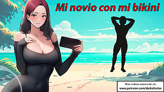 Spanish erotic audio story. My partner dressed up in my bikini on the beach.