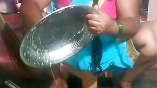 Cleaning Indian porn aunty food plate