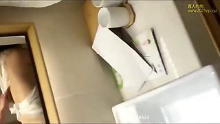 Slutty young woman kneeling in the bathroom with rough licking