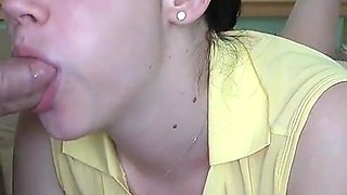 Wife in Yellow T-shirt Gives Blowjob Part 1