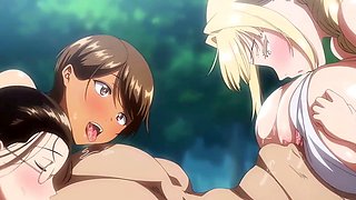 Japanese student in animated threesome deep-throat action with an internal cumshot