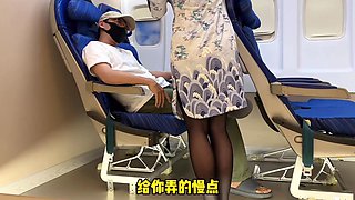 Chinese Asian Stewardess servicing the passenger with her pussy