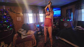 Hanged by Her Tits and Whipped