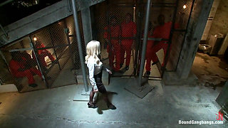 Sexy Blonde Prison Warden with Big Tits Gets Gangbanged by Horny Inmates