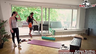 German brunette Fitness Teen pick up and fuck in gym