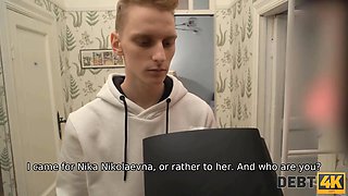 Debt4k. after shopping brunette has her both fuckholes drilled by collector