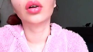Glossy Pinky Lips Closeup Smoking Teen