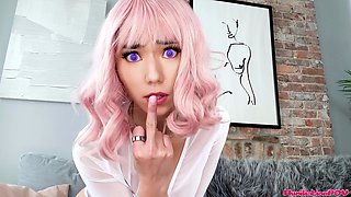 Pretty asian teen strokes and plays with toys on cam