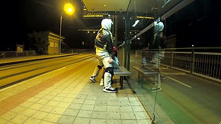 Quick Risky Sex at Bus Stop with Squirt Orgasm and Cum in My Mouth Dada Deville