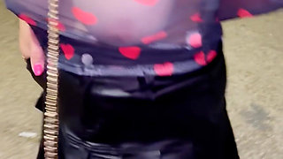 On a Leash Like a Female Pet with Hood, Gag, Anal Plug and Micro Leather Skirt